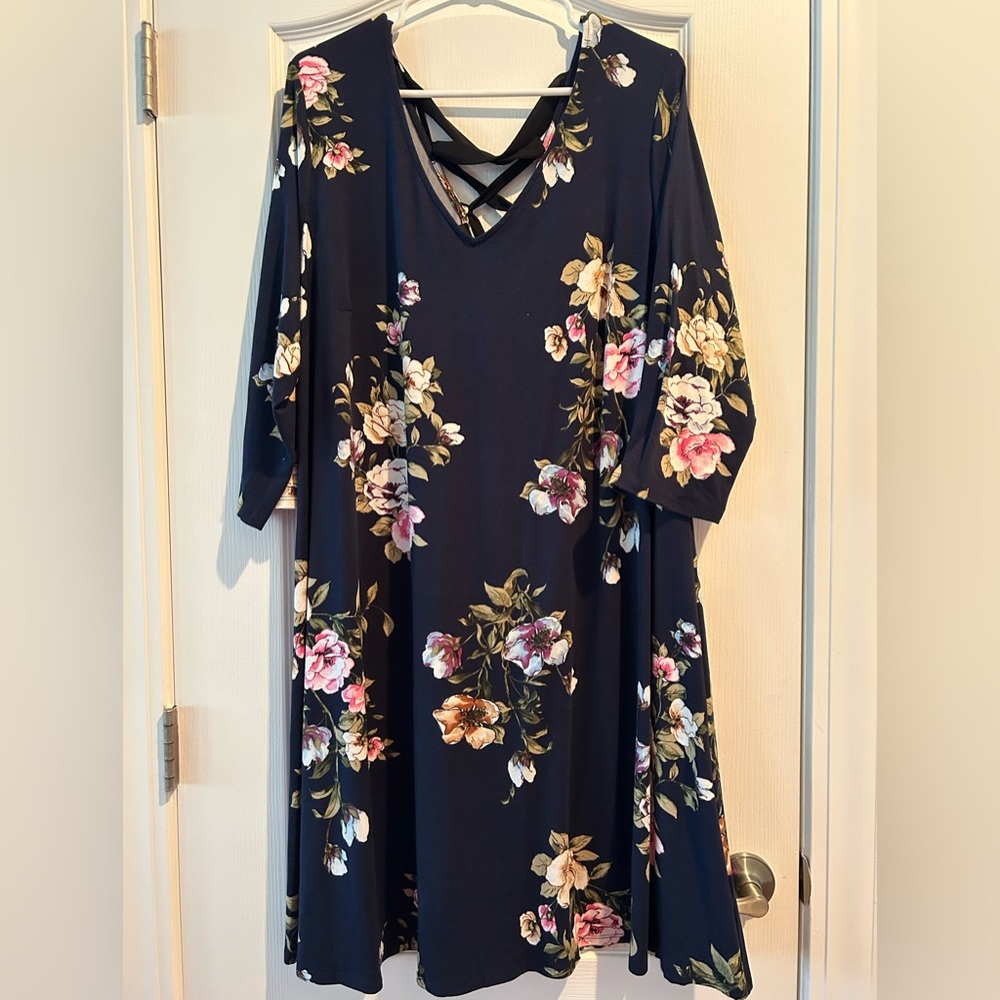 Floral Long Sleeve Dress in Navy